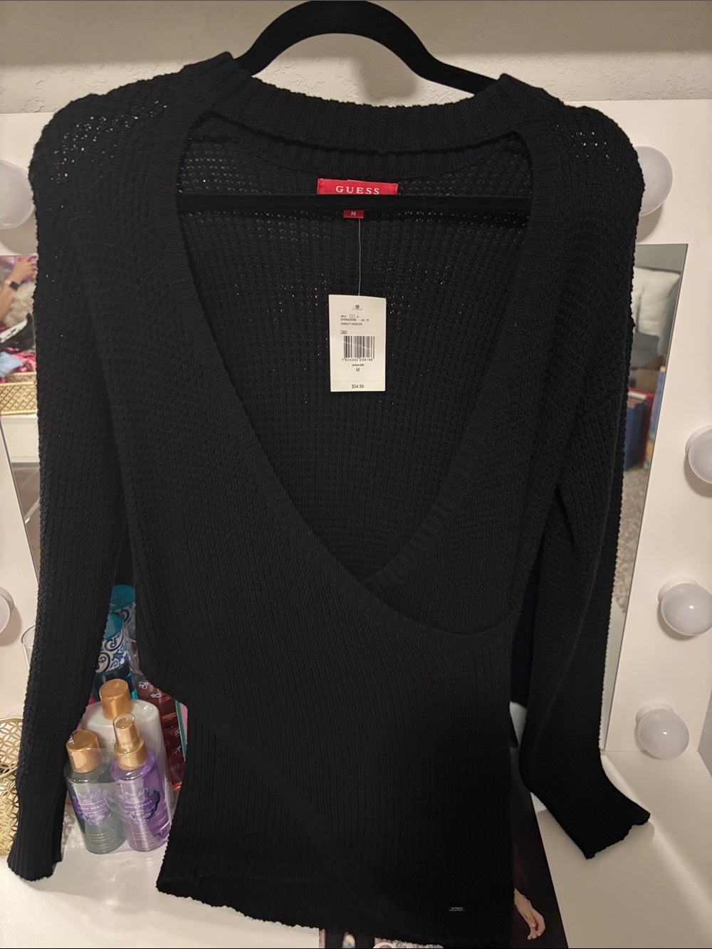 Medium GUESS Black Deep V-Neck Lightweight Knit Sweater